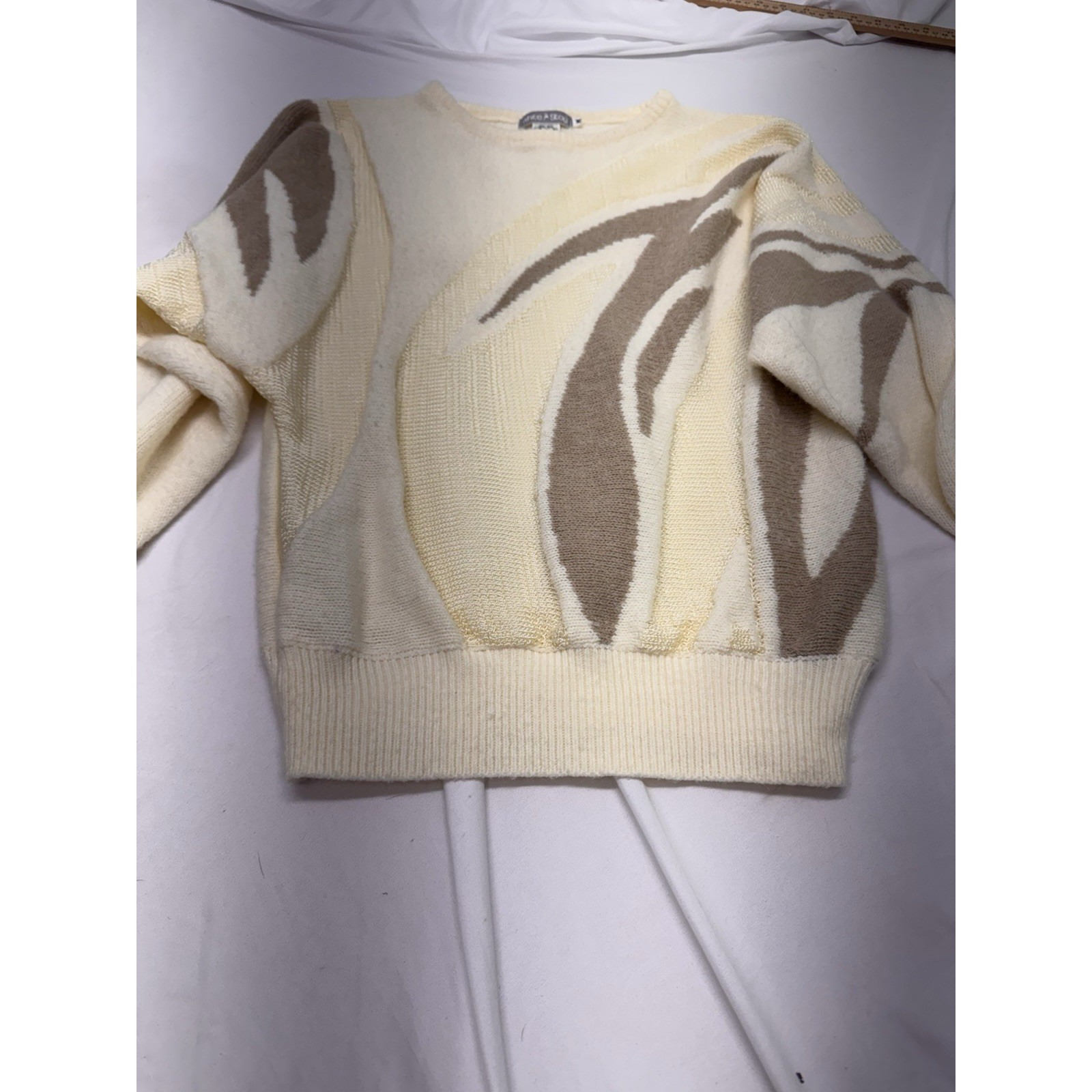 Vintage Oversized 80's White Stag Sweater Cream & Brown Cable Knitting Sz Med — image 2 of 6